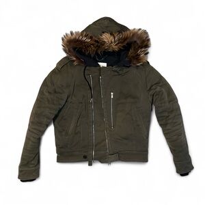 Sandro Paris Men’s Fur Trim Parka Jacket Small Green Cotton France